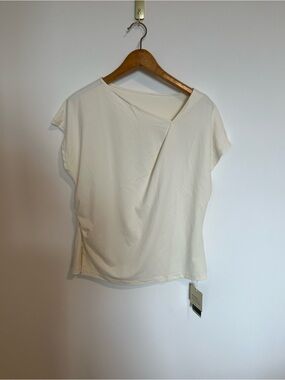 Women's halara Cream Short Sleeve Asymmetric Drape Top